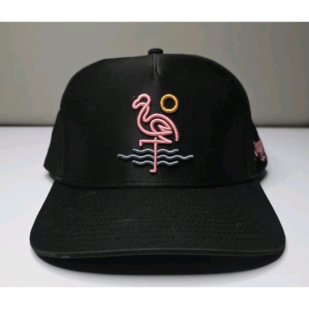 WAGGLE Golf Snap Back Hat Pink Flamingo Adjustable Vented Trucker Embroidered